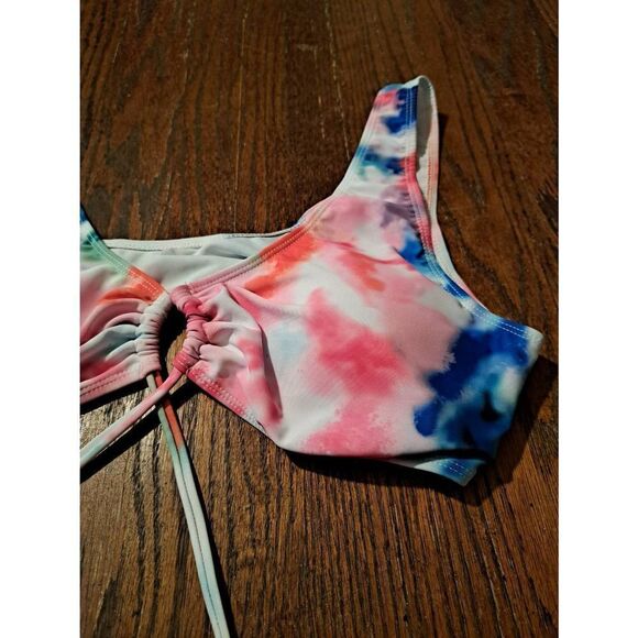 Large Tie Dye Strappy Lace Up Bikini Swimsuit Bathing Suit Swimwear Top Shirt - Picture 2 of 6
